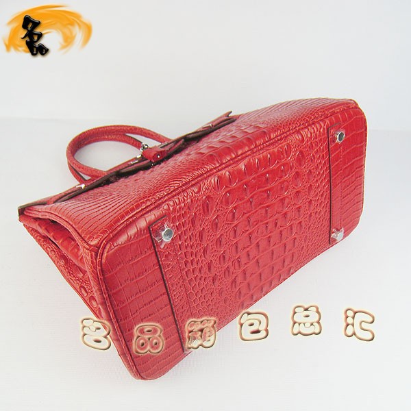 6089 愛馬仕女包 Hermes手提包 Hermes Birkin 鉑金包 鱷魚頭紋(35) 紅色銀扣