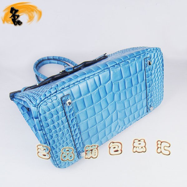 6089 愛馬仕女包 Hermes手提包 Hermes Birkin 鉑金包 鱷魚紋(35) 淺藍色銀扣