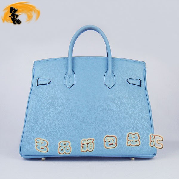 6089 Hermes Birkin 鉑金包愛馬仕女包 Hermes手提包 荔枝紋(35) 淺藍(lán)色金扣