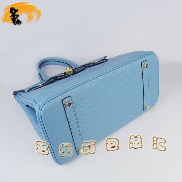 6089 Hermes Birkin 鉑金包愛馬仕女包 Hermes手提包 荔枝紋(35) 淺藍(lán)色金扣