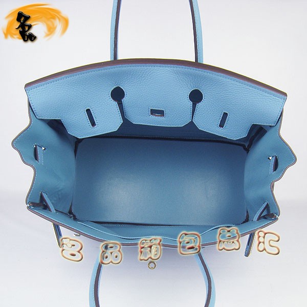 6089 Hermes Birkin 鉑金包愛馬仕女包 Hermes手提包 荔枝紋(35) 淺藍(lán)色金扣
