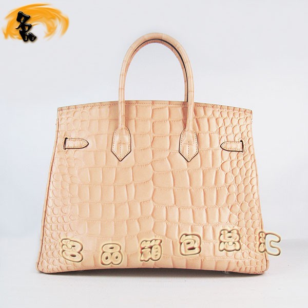6089 愛馬仕女包 Hermes手提包 Hermes Birkin 鉑金包 鱷魚紋(35) 淺黃色銀扣