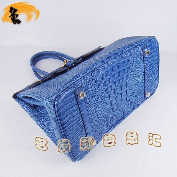 6089 愛馬仕女包 Hermes手提包 Hermes Birkin 鉑金包 鱷魚頭紋(35) 深藍色金扣