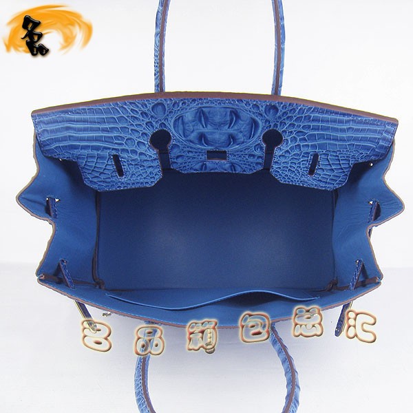 6089 愛馬仕女包 Hermes手提包 Hermes Birkin 鉑金包 鱷魚頭紋(35) 深藍色金扣