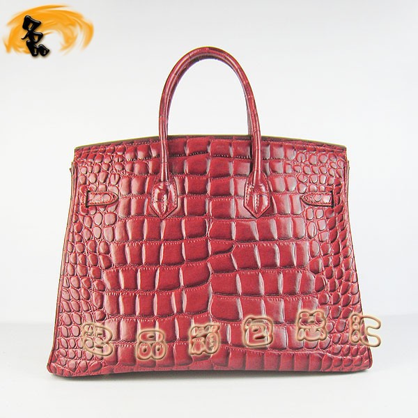 6089 Hermes手提包 Hermes Birkin 鉑金包 愛馬仕女包 鱷魚紋(35) 大紅色金扣