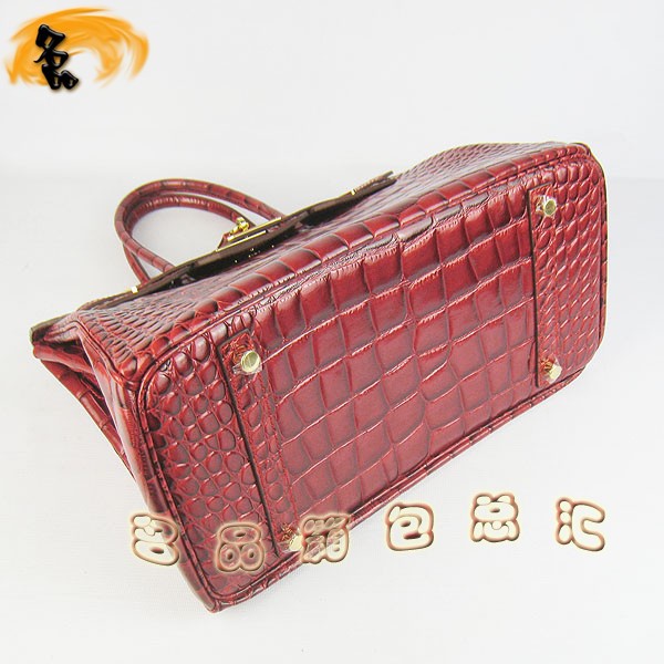 6089 Hermes手提包 Hermes Birkin 鉑金包 愛馬仕女包 鱷魚紋(35) 大紅色金扣