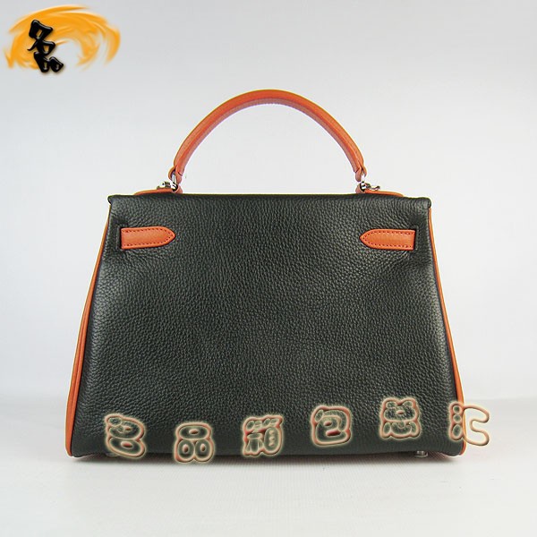 6108 凱莉包 Hermes女包 手提包 愛馬仕斜挎包 Hermes Kelly Bag 配色荔枝紋 黑橙綠色銀扣