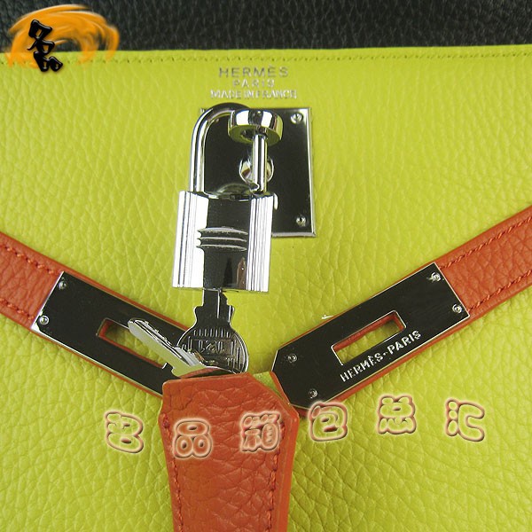 6108 凱莉包 Hermes女包 手提包 愛馬仕斜挎包 Hermes Kelly Bag 配色荔枝紋 黑橙綠色銀扣