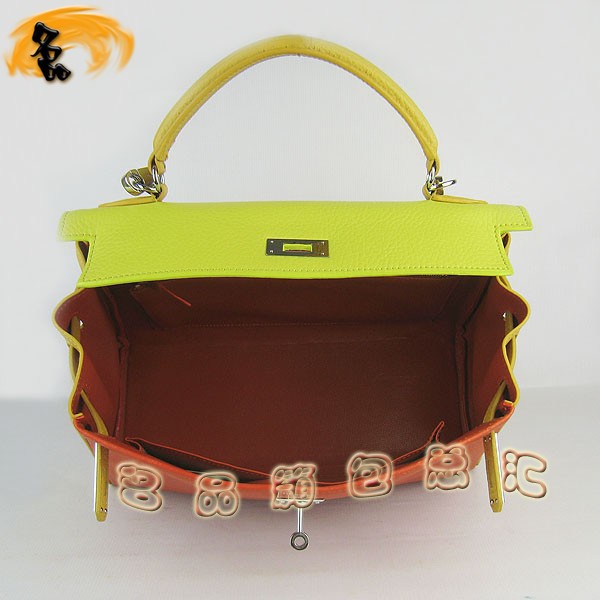 6108 凱莉包 Hermes女包 手提包 愛馬仕斜挎包 Hermes Kelly Bag 配色荔枝紋 綠橙黃色銀扣
