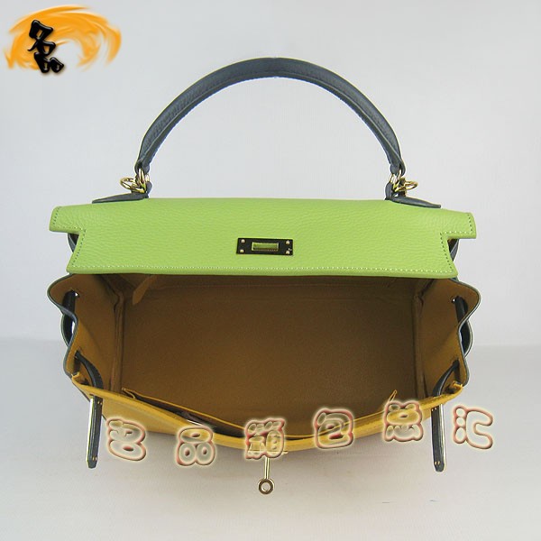6108 凱莉包 Hermes女包 手提包 愛馬仕斜挎包 Hermes Kelly Bag 配色荔枝紋 黃藍綠色金扣
