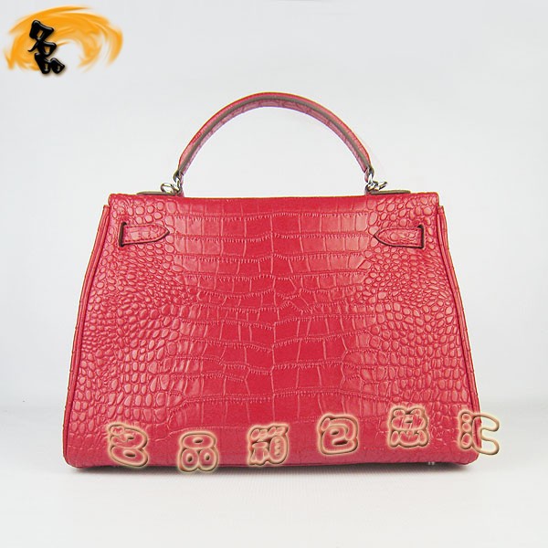 6108 Hermes Kelly系列手提包 Hermes女包 凱莉包 愛馬仕斜挎包 鱷魚紋 紅色銀扣