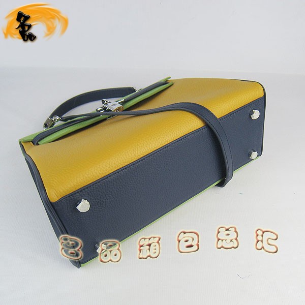 6108 凱莉包 Hermes女包 手提包 愛(ài)馬仕斜挎包 Hermes Kelly Bag 配色荔枝紋 黃藍(lán)綠色銀扣
