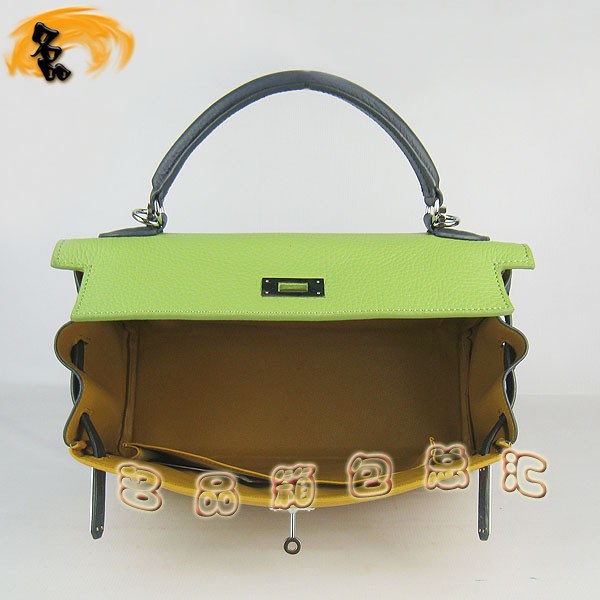 6108 凱莉包 Hermes女包 手提包 愛(ài)馬仕斜挎包 Hermes Kelly Bag 配色荔枝紋 黃藍(lán)綠色銀扣