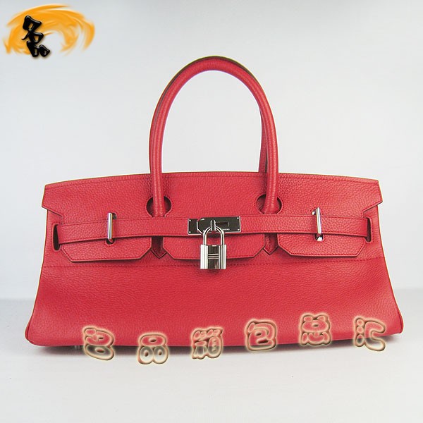 6109 Hermes經典 Birkin 鉑金包 Hermes時尚休閑女士 手提包 荔枝紋 42 紅色銀扣