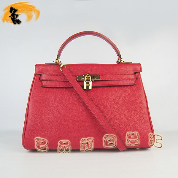 6108 Hermes Kelly系列手提包 Hermes女包 凱莉包 愛馬仕斜挎包 荔枝紋 紅色金扣
