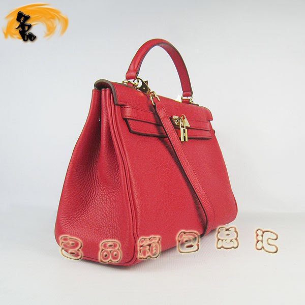 6108 Hermes Kelly系列手提包 Hermes女包 凱莉包 愛馬仕斜挎包 荔枝紋 紅色金扣