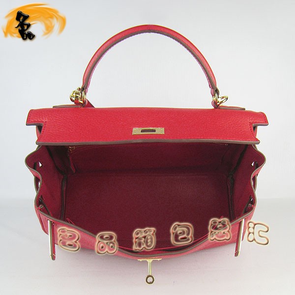 6108 Hermes Kelly系列手提包 Hermes女包 凱莉包 愛馬仕斜挎包 荔枝紋 紅色金扣
