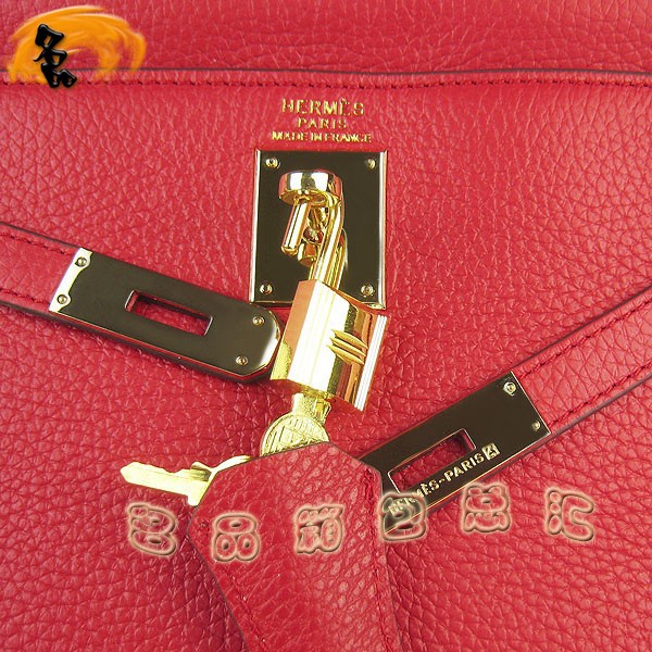 6108 Hermes Kelly系列手提包 Hermes女包 凱莉包 愛馬仕斜挎包 荔枝紋 紅色金扣