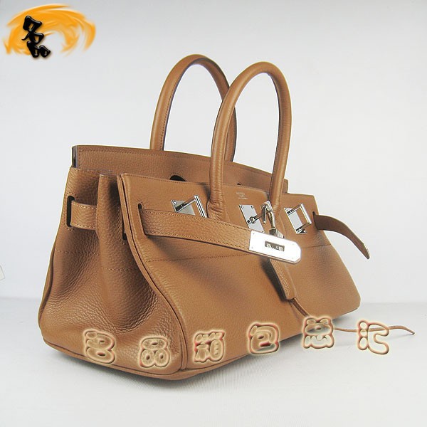 6109 Hermes經(jīng)典 Hermes時(shí)尚休閑女士 Birkin 鉑金包 手提包 荔枝紋 42 淺啡色銀扣