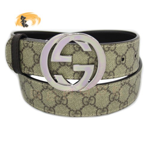 114876 Gucci經典款時尚女士皮帶 Gucci皮帶 古奇PVC面料女士皮帶 Gucci腰帶 啡色
