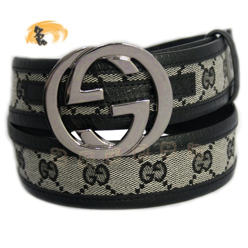 114876 Gucci經(jīng)典款時(shí)尚男士皮帶 Gucci皮帶 古奇雙G帆布男款皮帶 Gucci腰帶 灰色