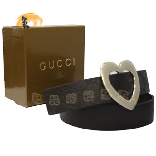 201791 Gucci皮帶 經典款Gucci時尚牛皮雙G壓花女士皮帶 古奇皮帶 Gucci腰帶 啡色