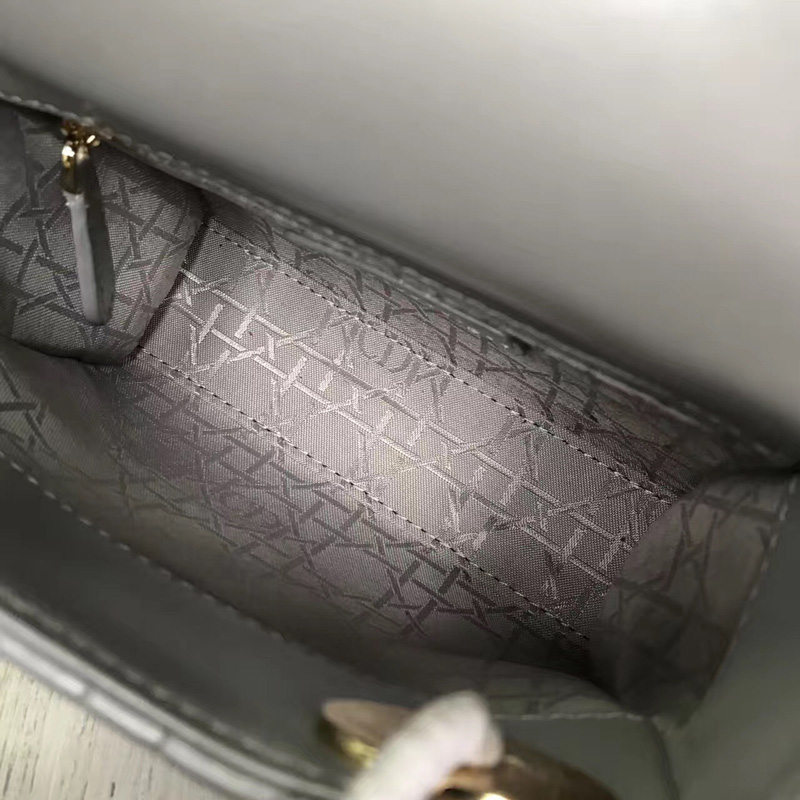 Dior迪奧 Lady Dior 經典迪奧戴妃包 Mini三格 灰紅色羊皮 Dior鏈條包 銀扣