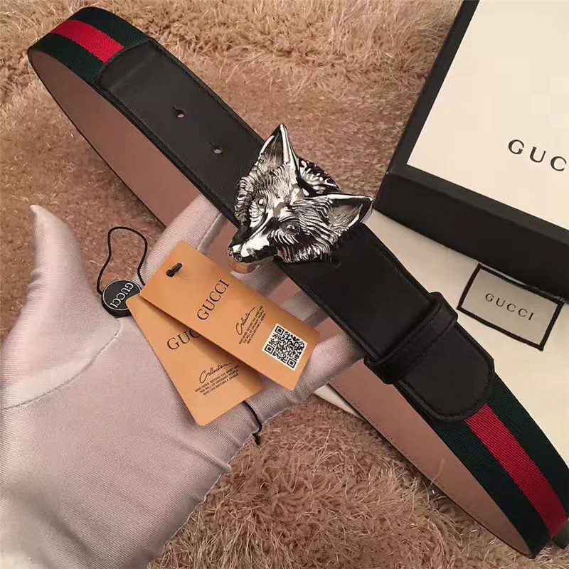 Gucci 古奇新款 頭層牛皮腰帶 情侶款 精鋼狼頭扣