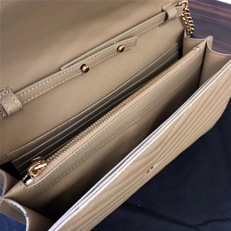 377828 YSL女包 進口魚子醬皮 圣羅蘭女袋 真皮鏈式皮夾 卡其