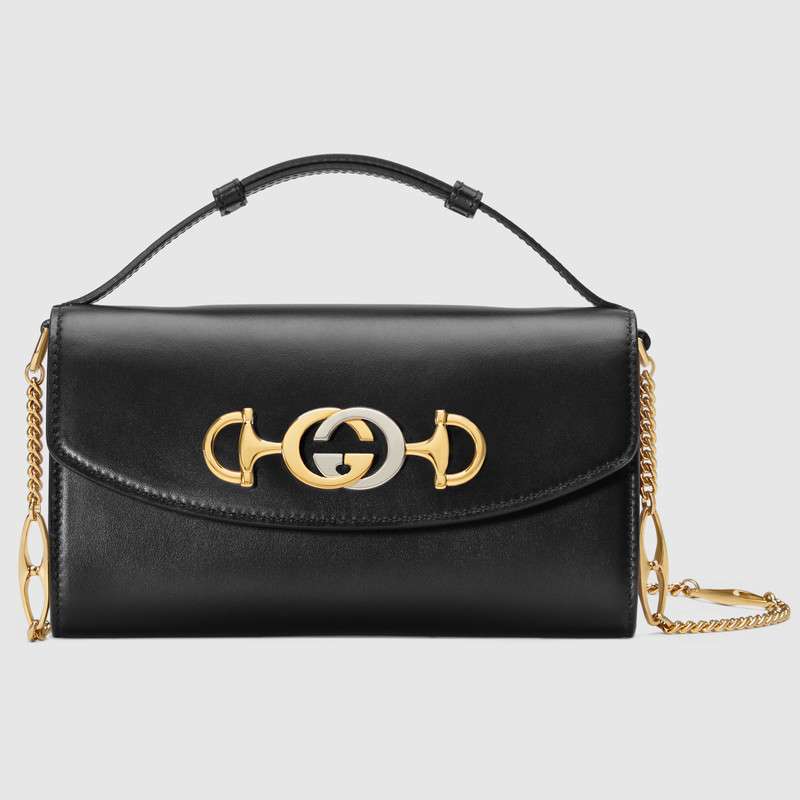 564718 Gucci女袋 Gucci Zumi系列 互扣式G馬銜扣 光面皮革 古馳迷你肩背包 黑色