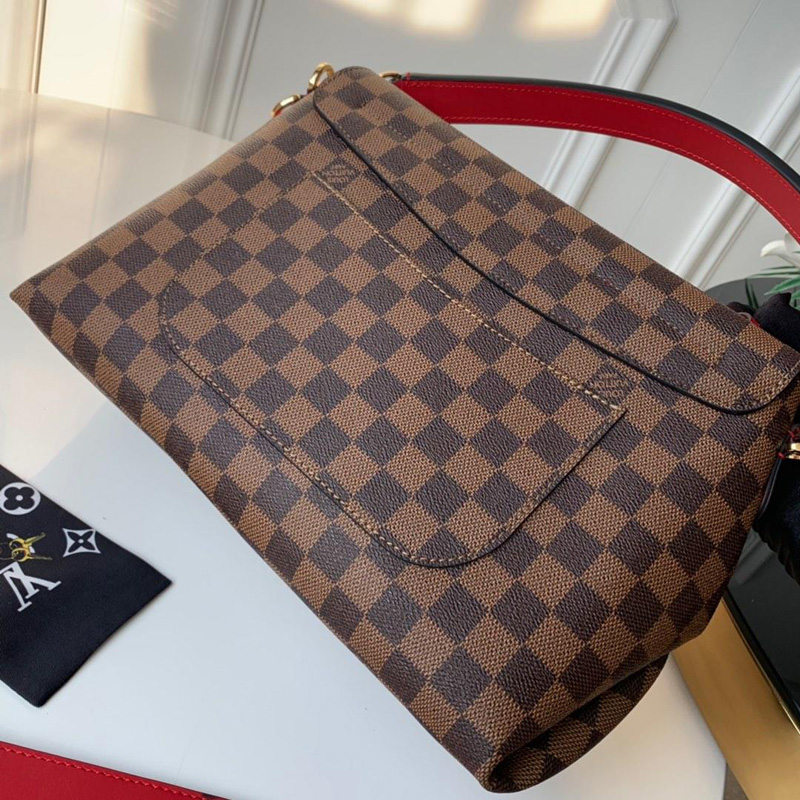 N40176 LV BEAUBOURG 手袋 Damier Ebene 帆布咖啡格女包 紅色