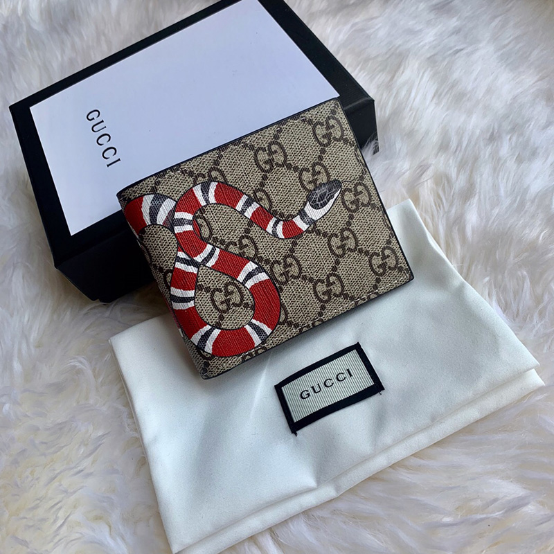 451268 Gucci珊瑚蛇印花高級人造帆布錢包 Gucci短款錢夾