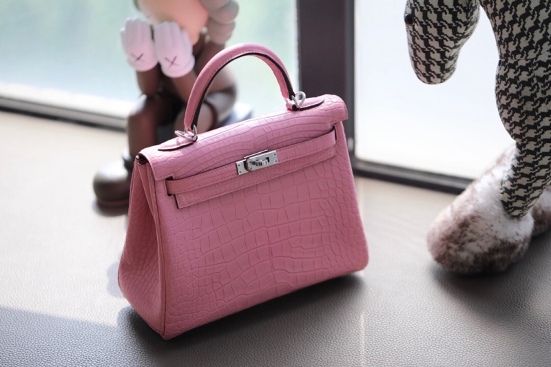 愛馬仕Hermes Kelly系列 凱莉包 純手工定制版 25cm 鱷魚皮 櫻花粉