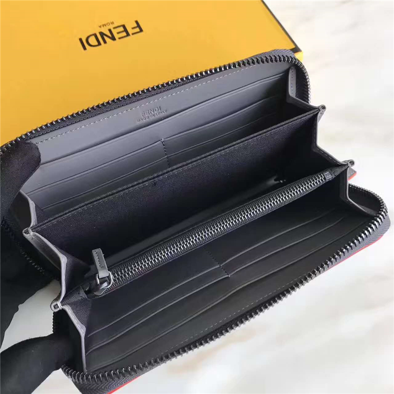 FENDI 芬迪 2017新款 face浮雕同色貼花 三面拉鏈皮夾 灰色