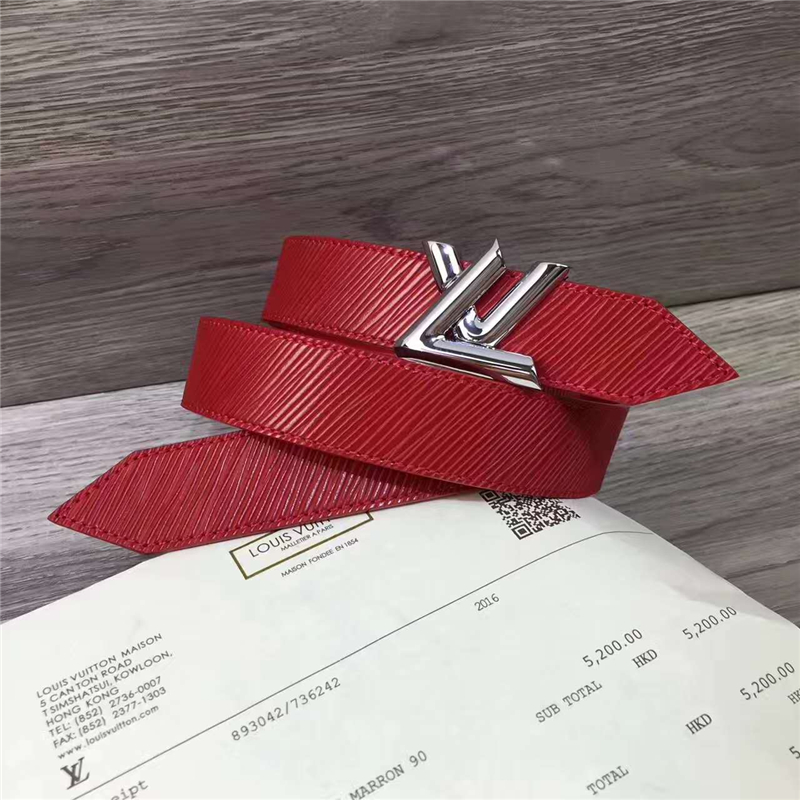 LV 路易威登 LV Twist標(biāo)識(shí) Epi小牛皮材質(zhì) 女士腰帶 紅色