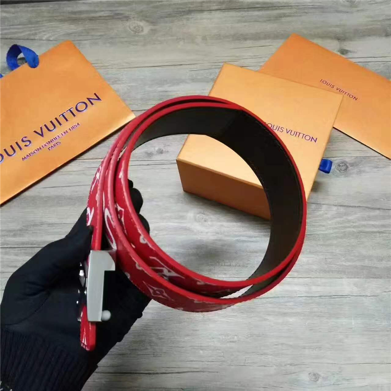 Louis vuitton 路易威登 STAMP 休閑款男士腰帶 紅色銀扣
