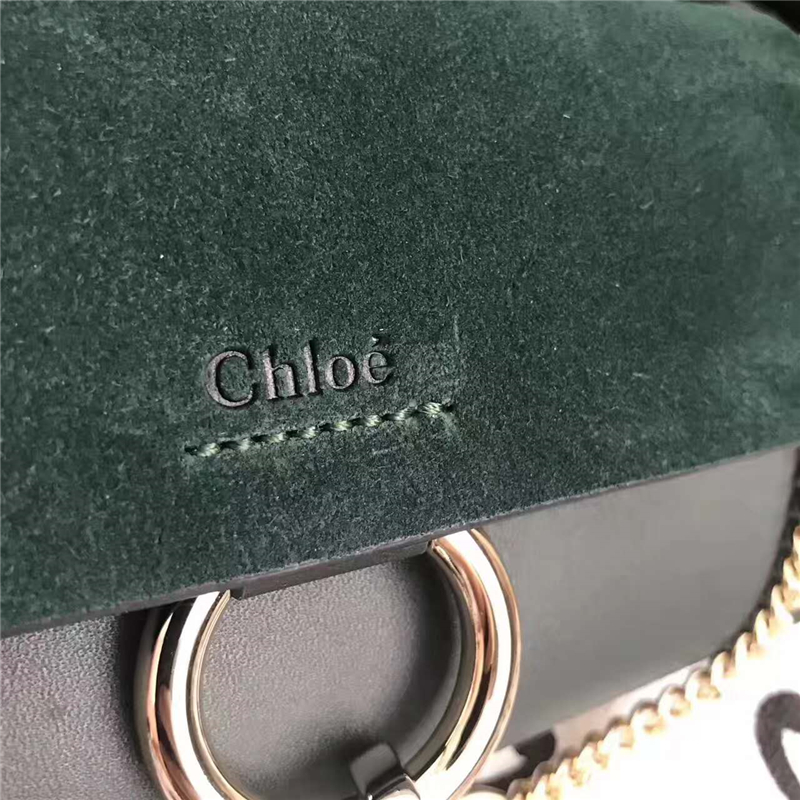 7565 Chloe 珂洛伊 Faye mini 牛皮配磨砂皮 圓環(huán)鏈條 單肩斜挎包 墨綠色