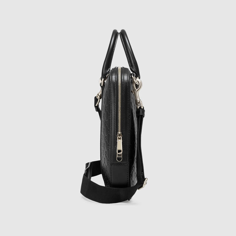 451169 GUCCI Gucci Signature 真皮 纖薄 公文包 黑色