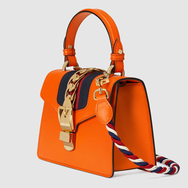 470270 GUCCI Sylvie 系列 皮革 迷你手袋 橘色