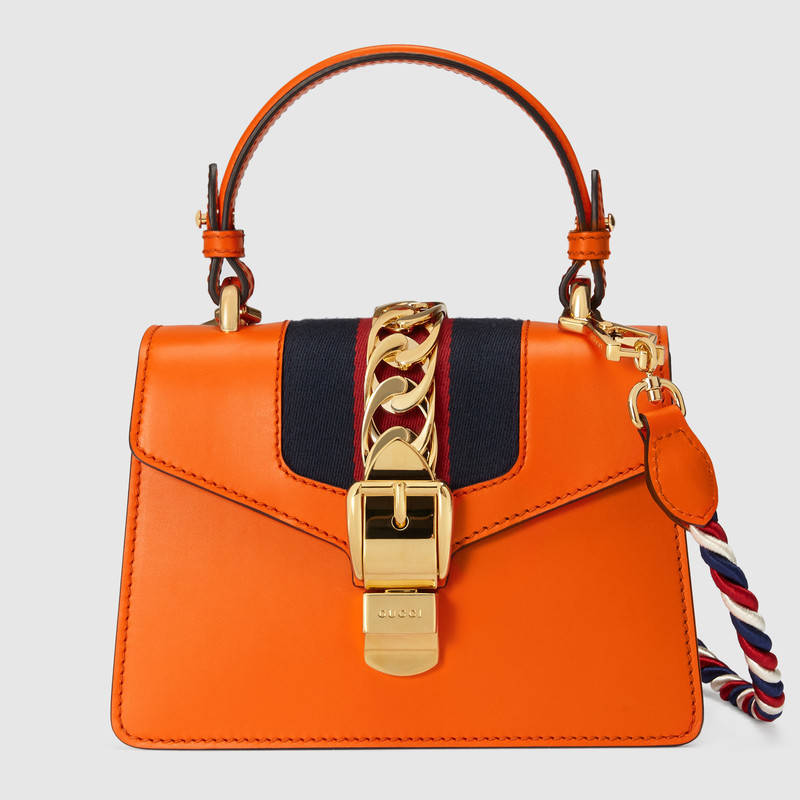 470270 GUCCI Sylvie 系列 皮革 迷你手袋 橘色