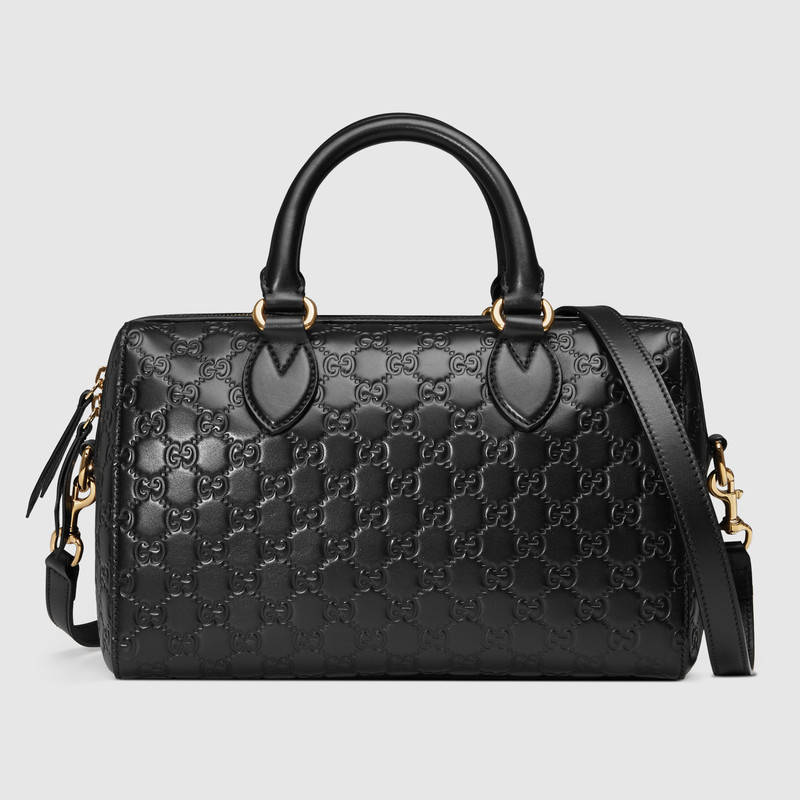 453573 Gucci Signature 柔軟質(zhì)地 皮革 手提包 波士頓包 黑色