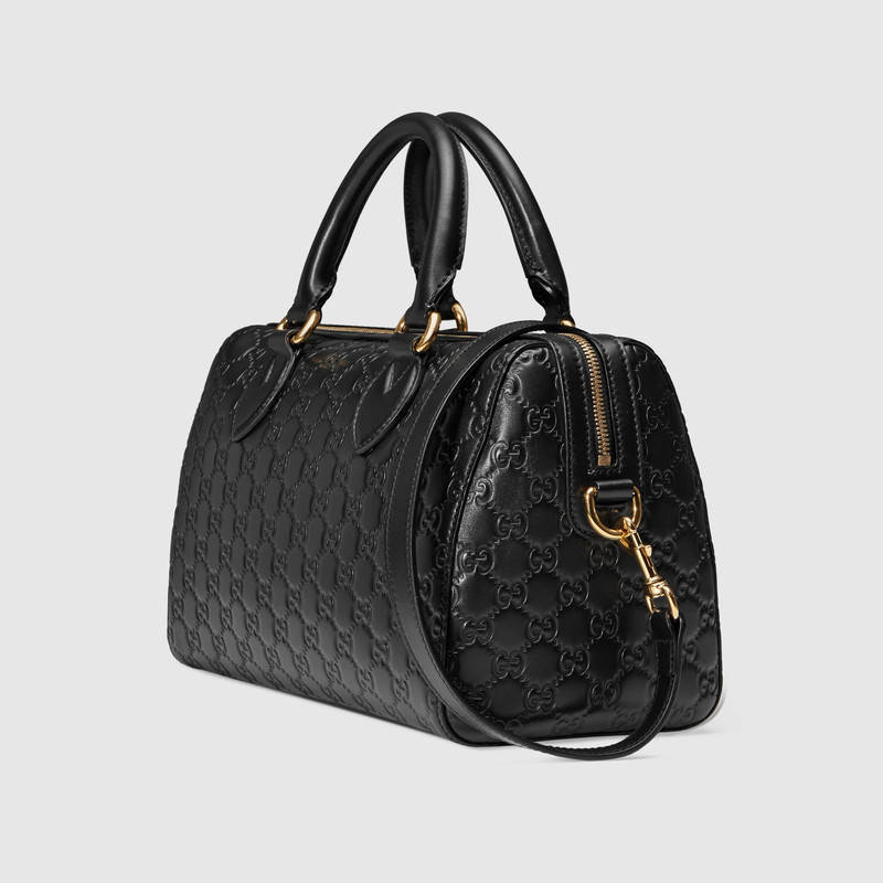 453573 Gucci Signature 柔軟質(zhì)地 皮革 手提包 波士頓包 黑色