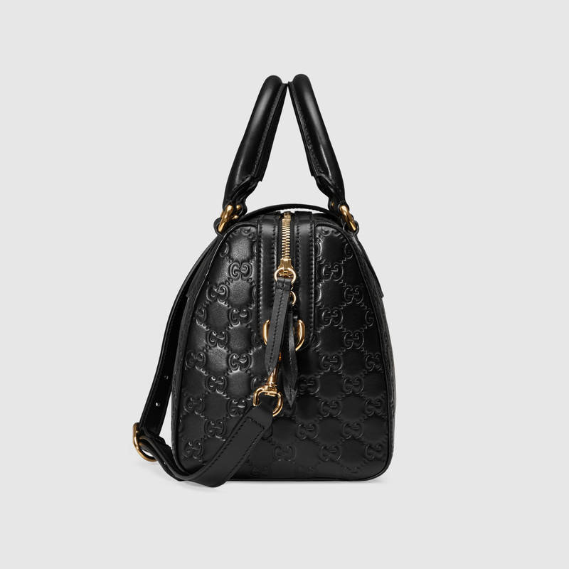 453573 Gucci Signature 柔軟質(zhì)地 皮革 手提包 波士頓包 黑色