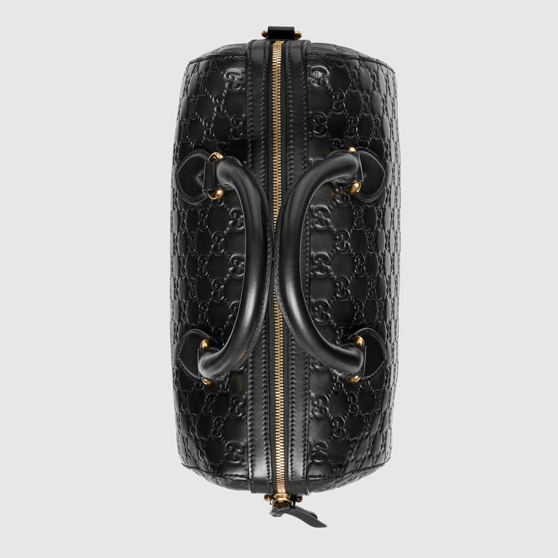 453573 Gucci Signature 柔軟質(zhì)地 皮革 手提包 波士頓包 黑色