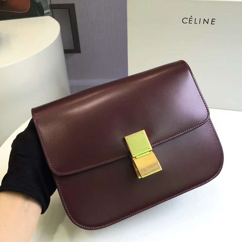 賽琳Celine box女包 賽琳豆腐包 Celine CLASSIC中號 單肩斜挎包 紅褐色