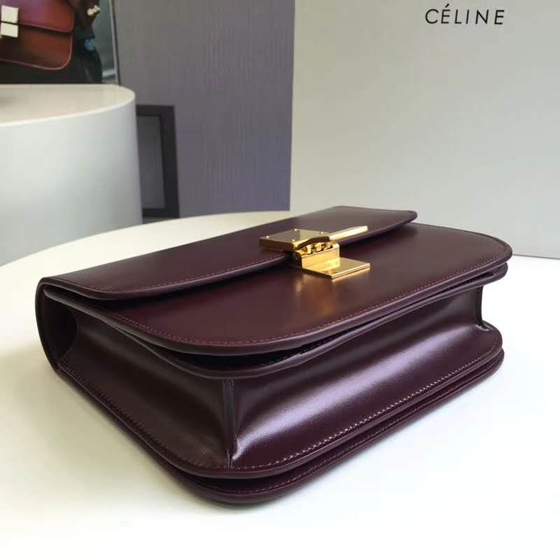 賽琳Celine box女包 賽琳豆腐包 Celine CLASSIC中號 單肩斜挎包 紅褐色