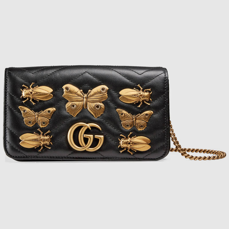 488426 GUCCI GG Marmont系列動物造型鉚釘 絎縫皮革 雙G標志 迷你 鏈條肩背包