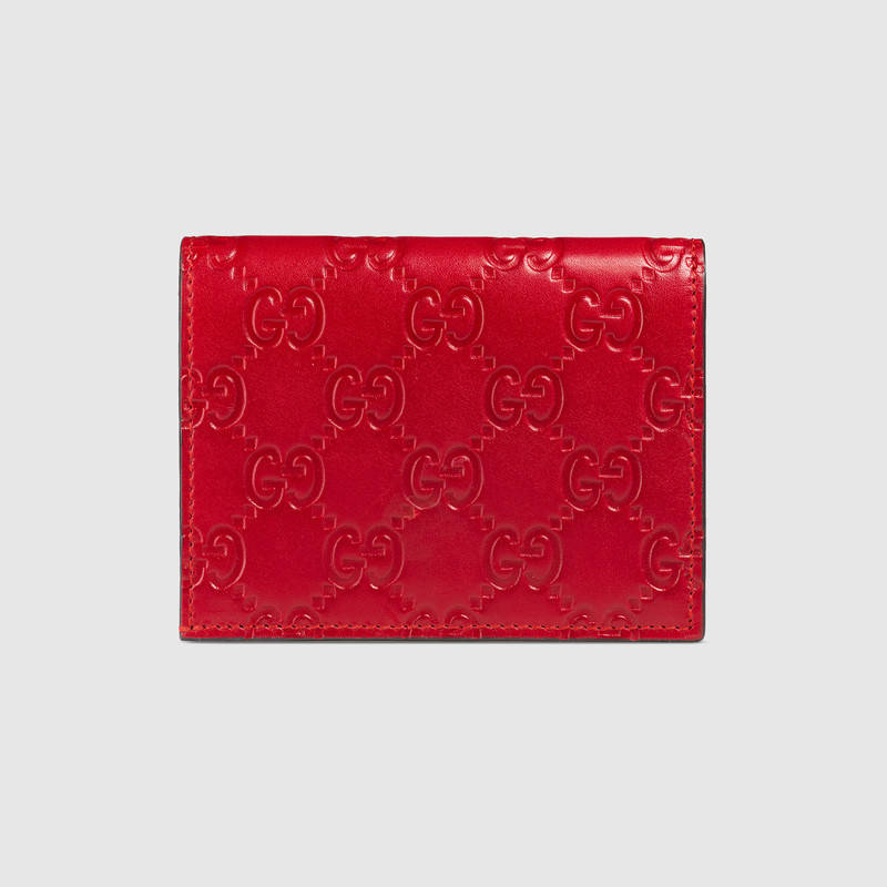 406924 Gucci Signature系列 熱壓皮革 蝴蝶結(jié) 卡片夾 紅色