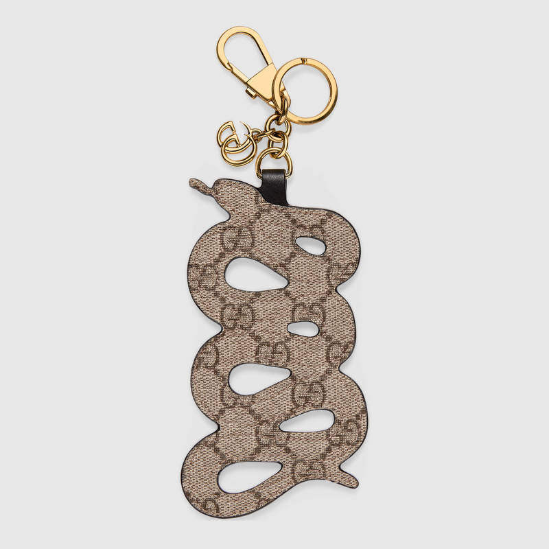 453181 GUCCI 皮革基底 珊瑚蛇造型刺繡 鑰匙扣 金色