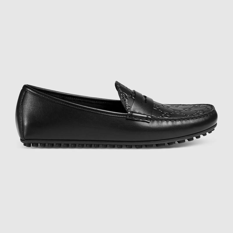 431063 GUCCI 熱壓印技術(shù)Gucci Signature真皮 駕車鞋 黑色